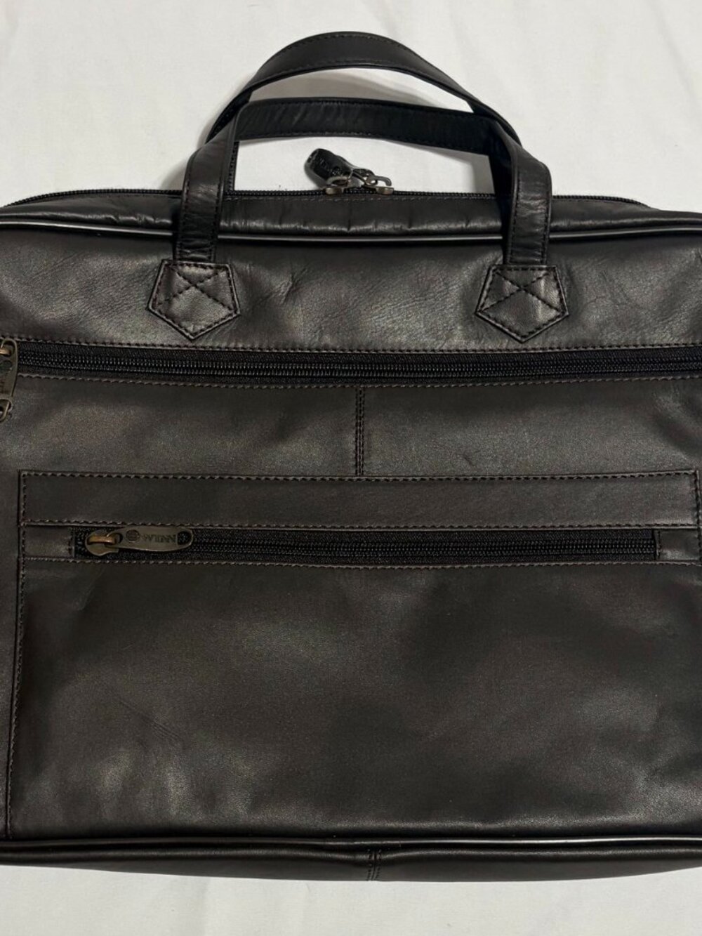 NWT Winn International Brown Leather Laptop Briefcase Portfolio Case